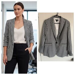 Ann Taylor Gingham Blazer Preppy Office Size 6 Black White